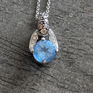 Le Vian Blue Topaz Chocolate & Vanilla Diamond Pendant 14K Gold Necklace
